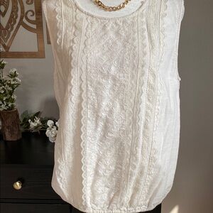 Vintage America Cream Sleeveless Lace Tank Top